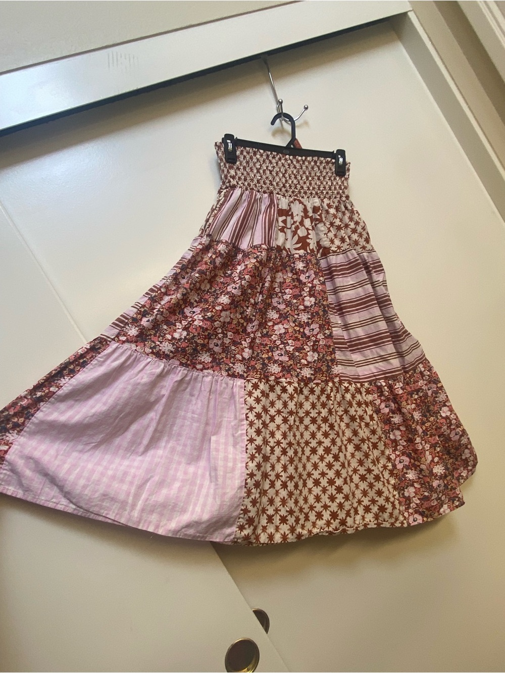 Universal Thread Patchwork Cotton Midi Skirt in Blush and Cream - Picture 5 of 7